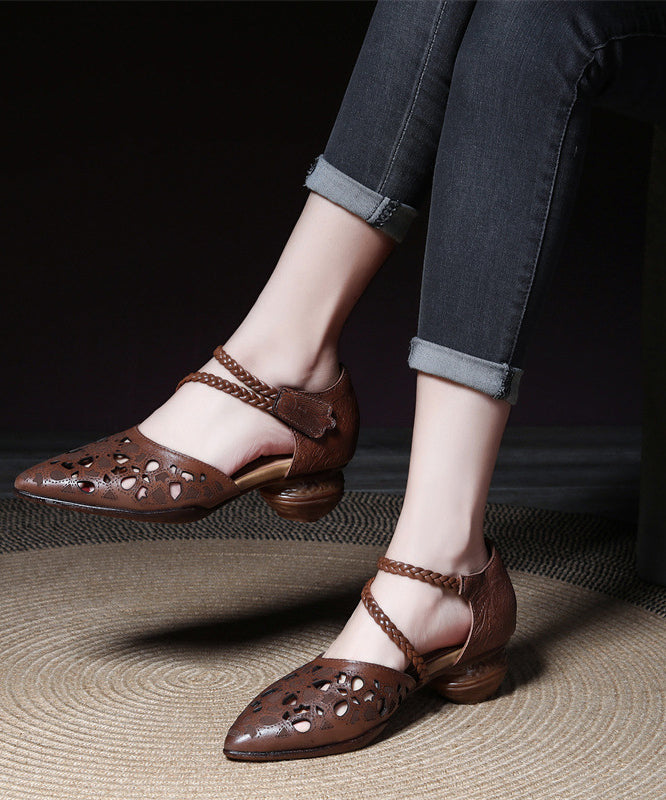 Chic Coffee Hollow Out Buckle Strap Chunky Sandals