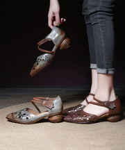 Chic Coffee Hollow Out Buckle Strap Chunky Sandals