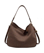 Chic Coffee Plaid Woolen Large Capacity Satchel Handbag