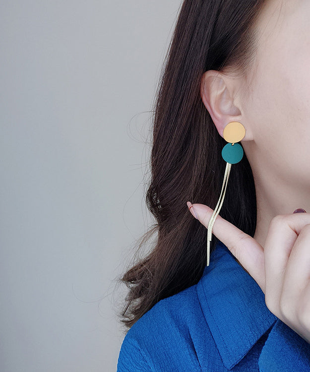 Chic Colorblock Alloy Baking Paint Circular Tassel Drop Earrings