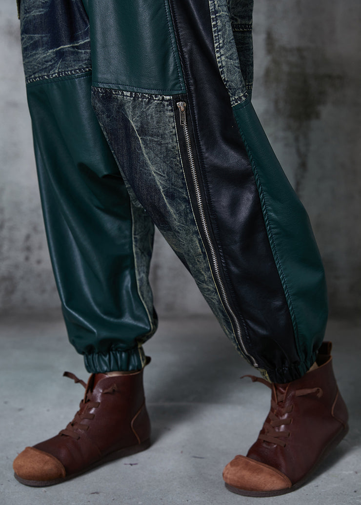 Chic Colorblock Asymmetrical Patchwork Denim Harem Pants Fall