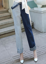 Chic Colorblock AsymmetricalHigh Waist Denim Pants Spring