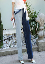 Chic Colorblock Asymmetrical High Waist Denim Pants Spring