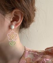 Chic Colorblock Floral Alloy Hoop Earrings