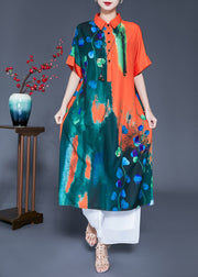 Chic Colorblock Peter Pan Collar Tie Dye Silk Vacation Dresses Summer