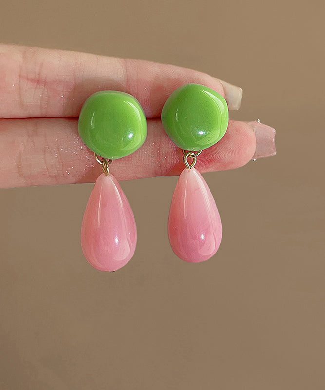 Chic Colorblock Sterling Silver Overgild Alloy Resin Drop Earrings