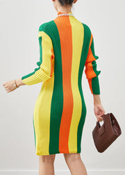 Chic Colorblock Striped Silm Fit Knit Dress Winter