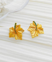 Chic Copper Gold Plated maple leaf Hollow Out Stud Earrings