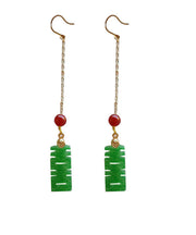 Chic Dry Green Agate Sterling Silver Tassel Drop Earrings