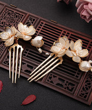 Chic Gold A Pair Alloy Acrylic Pearl Lotus Hairpin