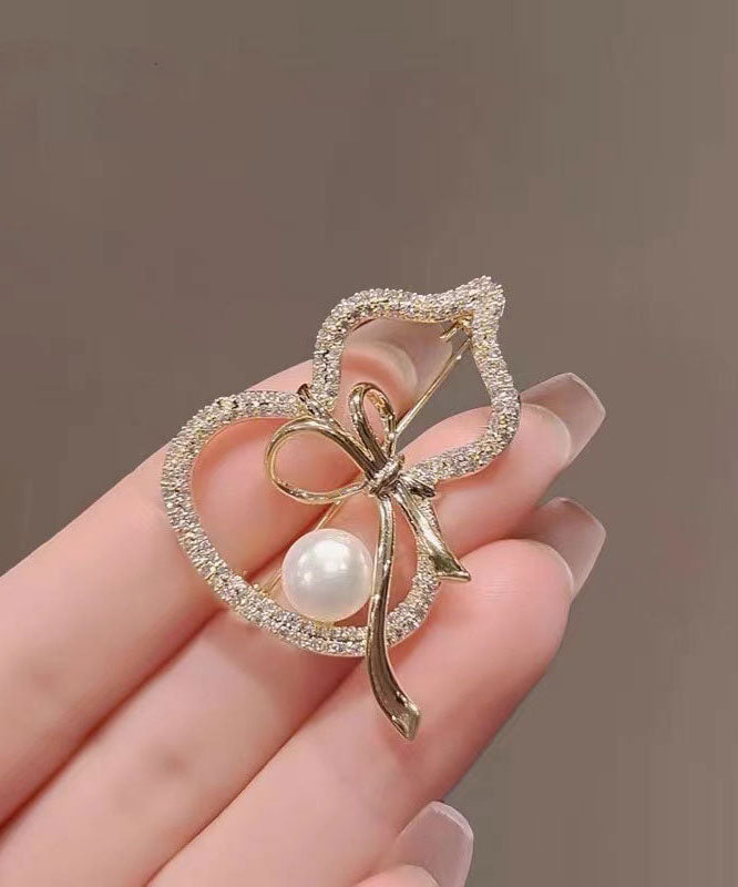 Chic Gold Alloy Zircon Pearl Gourd Brooches