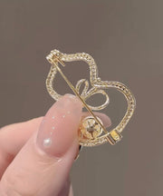 Chic Gold Alloy Zircon Pearl Gourd Brooches