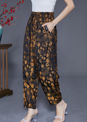 Chic Golden Dot Elastic Waist Pockets Silk Harem Pants Summer