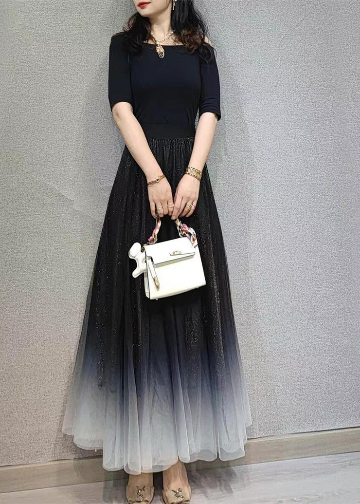 Chic Gradient Black Exra Large Hem Tulle Skirts Spring