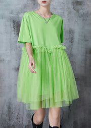 Chic Grass Green Oversized Patchwork Tulle Mini Dresses Summer