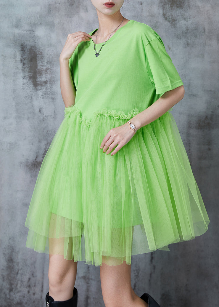 Chic Grass Green Oversized Patchwork Tulle Mini Dresses Summer