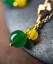 Chic Green Agate The flowering Branches Shake To Give Notice 14K Gold Drop Earrings