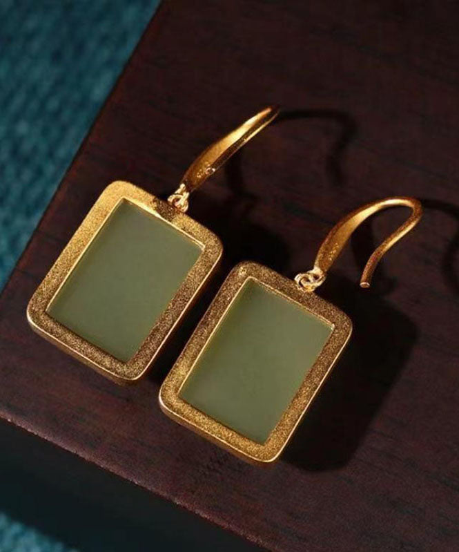 Chic Green Ancient Gold Jade Drop Earrings