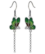 Chic Green Butterfly Patchwork Silver Drop Earrings