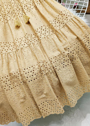 Chic Green Embroideried Tasseled Hollow Out Cotton Skirt Summer