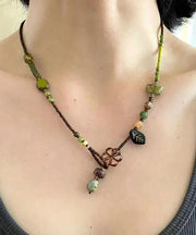 Chic Green Hand Woven Beading Lariat Necklace