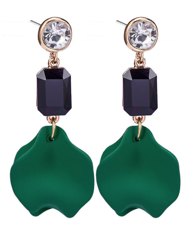 Chic Green Overgild Zircon Resin Floral Drop Earrings