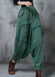 Chic Green Oversized Asymmetrical Cotton Harem Pants Fall