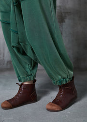 Chic Green Oversized Asymmetrical Cotton Harem Pants Fall