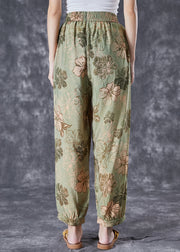 Chic Green Oversized Pockets Print Cotton Harem Pants Summer