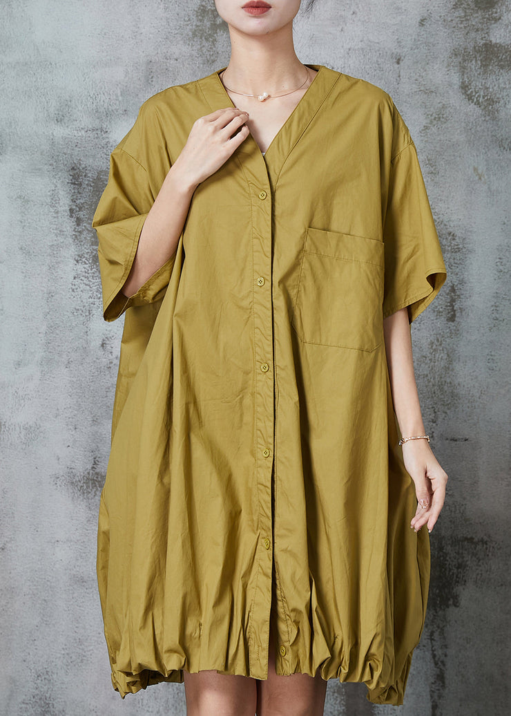 Chic Green Oversized Wrinkled Cotton Robe Dresses Summer