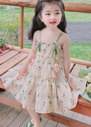 Chic Green Print Ruffled Patchwork Cotton Baby Girls Sundress Sleeveless