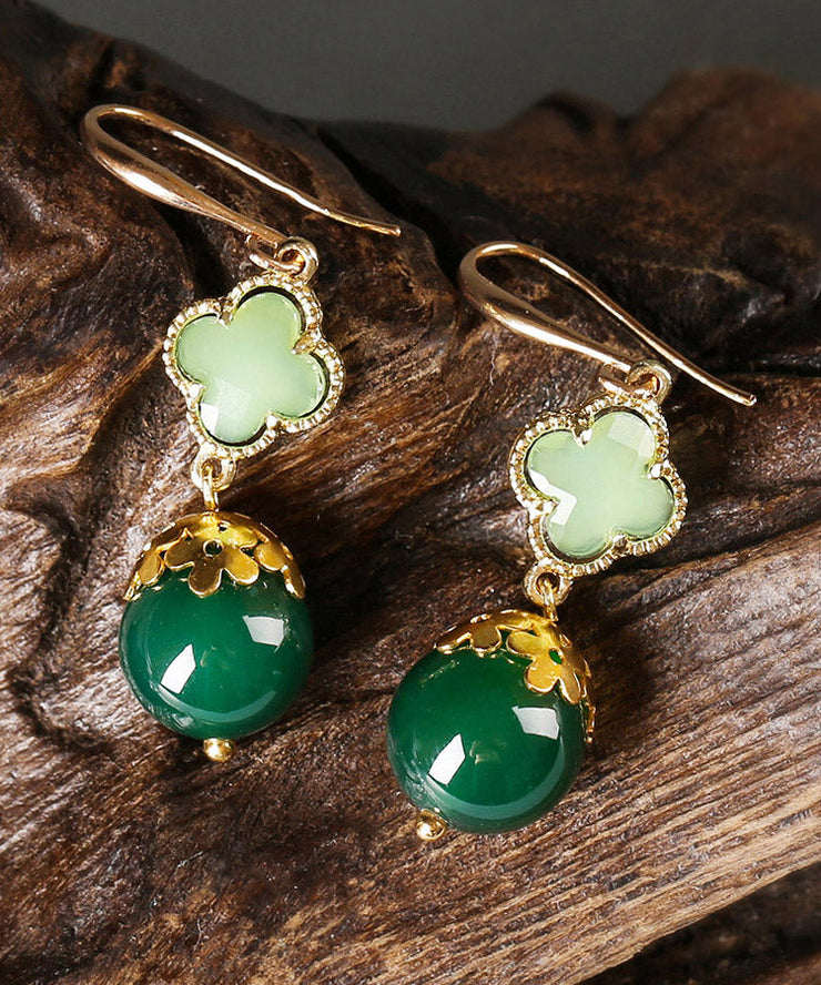 Chic Green Sterling Silver Agate Coloured Glaze Clover Drop Earrings