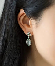 Chic Green Sterling Silver Zircon Jade Stud Earrings