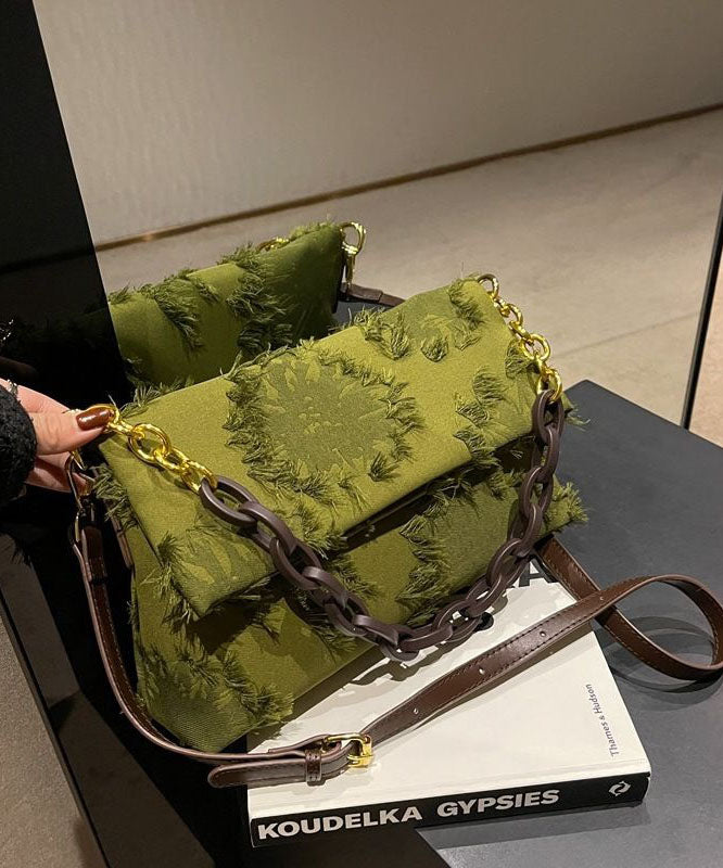 Chic Green Tassel Patchwork Chain Canvas Messenger Bag