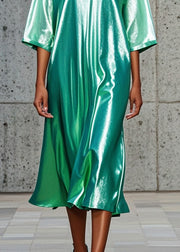 Chic Green V Neck Oversized Silk Vacation Dresses Summer