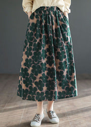 Chic Green Wrinkled Pockets Print Patchwork Cotton Skirts Summer