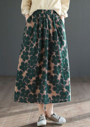 Chic Green Wrinkled Pockets Print Patchwork Cotton Skirts Summer