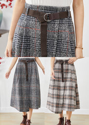 Chic Grey Asymmetrical Plaid Woolen A Line Skirts Fall