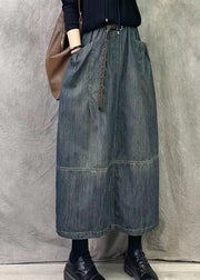 Chic Grey Blue Pockets Patchwork Denim Skirts Spring