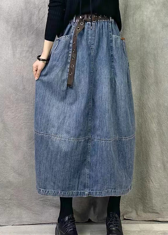 Chic Grey Blue Pockets Patchwork Denim Skirts Spring