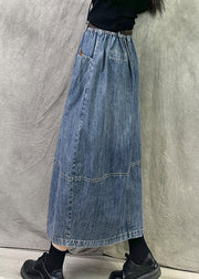 Chic Grey Blue Pockets Patchwork Denim Skirts Spring