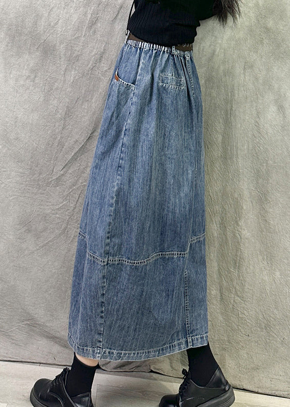 Chic Grey Blue Pockets Patchwork Denim Skirts Spring