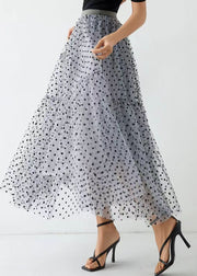 Chic Grey Dot Wrinkled Patchwork Elastic Waist Tulle Skirt Spring