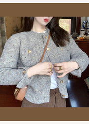 Chic Grey O Neck Button Knit Short Sweater Cardigan Fall