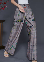 Chic Grey Original Design Print Cotton Straight Pants Spring