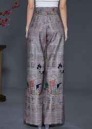 Chic Grey Original Design Print Cotton Straight Pants Spring