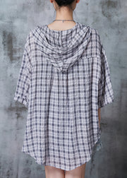 Chic Grey Oversized Plaid Cotton Shirt Summer