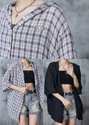 Chic Grey Oversized Plaid Cotton Shirt Summer