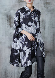 Chic Grey Oversized Tie Dye Silk Velour Shirt Dress Fall