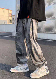 Chic Grey Tie Dye Drawstring Cotton Men Crop Pants Fall